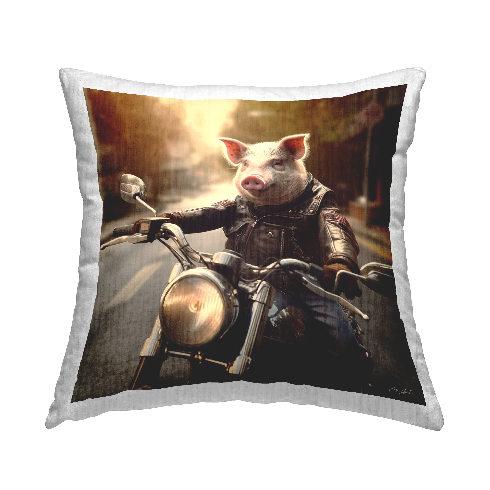 Stupell Industries Hog Riding Motorcycle Decorative Printed Throw Pillow, 18 x 18