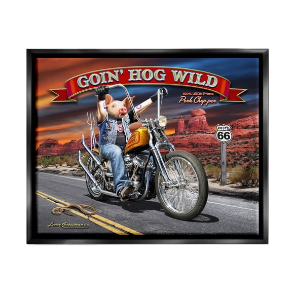 Stupell Industries Hog Wild Chopper Bike Animals & Insects Painting Black Floater Framed Canvas Art Print Wall Art, 21 x 17