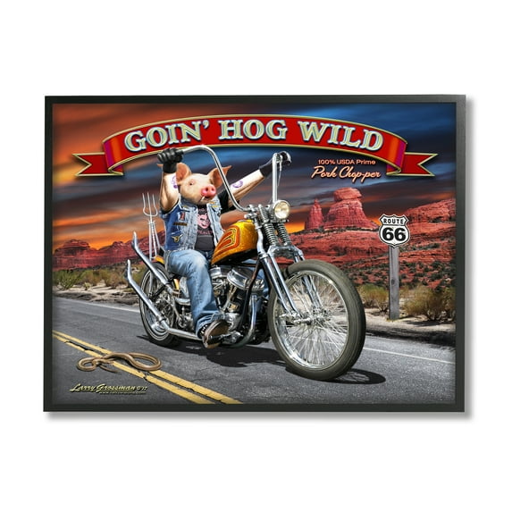 Stupell Industries Hog Wild Chopper Bike Animals & Insects Painting Black Framed Art Print Wall Art, 14 x 11