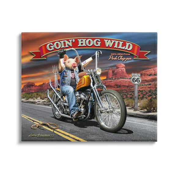 Stupell Industries Hog Wild Chopper Bike Animals & Insects Painting Gallery Wrapped Canvas Art Print Wall Art, 20 x 16