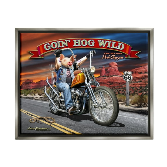 Stupell Industries Hog Wild Chopper Bike Animals & Insects Painting Gray Floater Framed Canvas Art Print Wall Art, 21 x 17