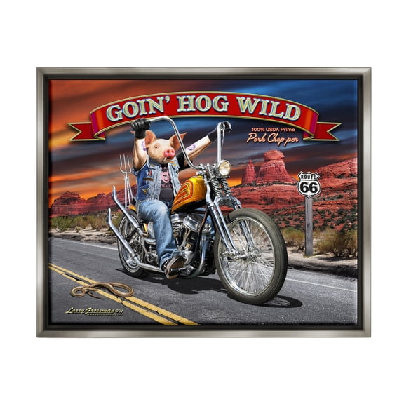 Stupell Industries Hog Wild Chopper Bike Animals & Insects Painting Gray Floater Framed Canvas Art Print Wall Art, 21 x 17