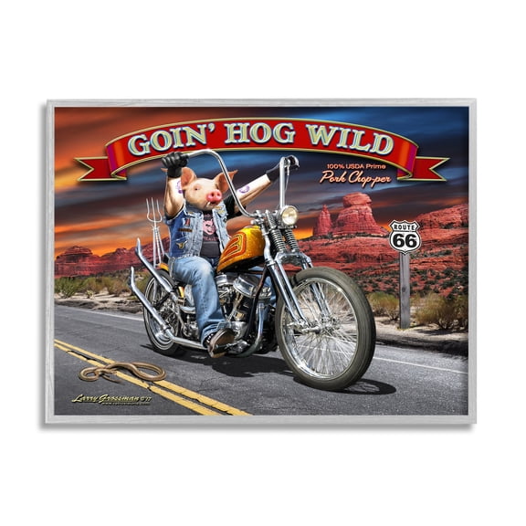 Stupell Industries Hog Wild Chopper Bike Animals & Insects Painting Gray Framed Art Print Wall Art, 14 x 11