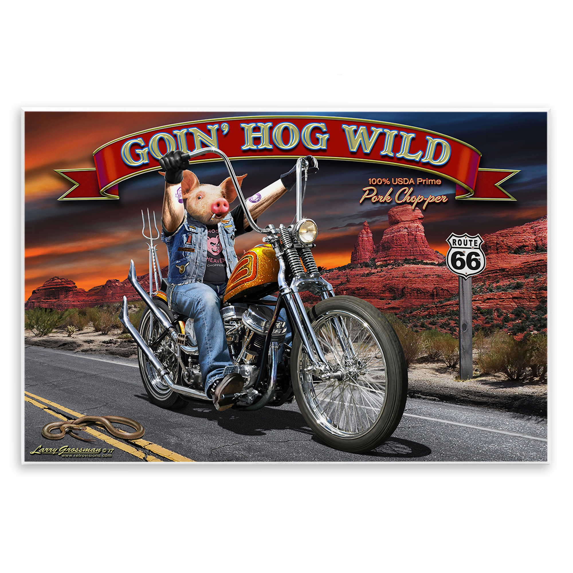 Stupell Industries Hog Wild Chopper Bike Animals & Insects Painting Unframed Art Print Wall Art, 19 x 13