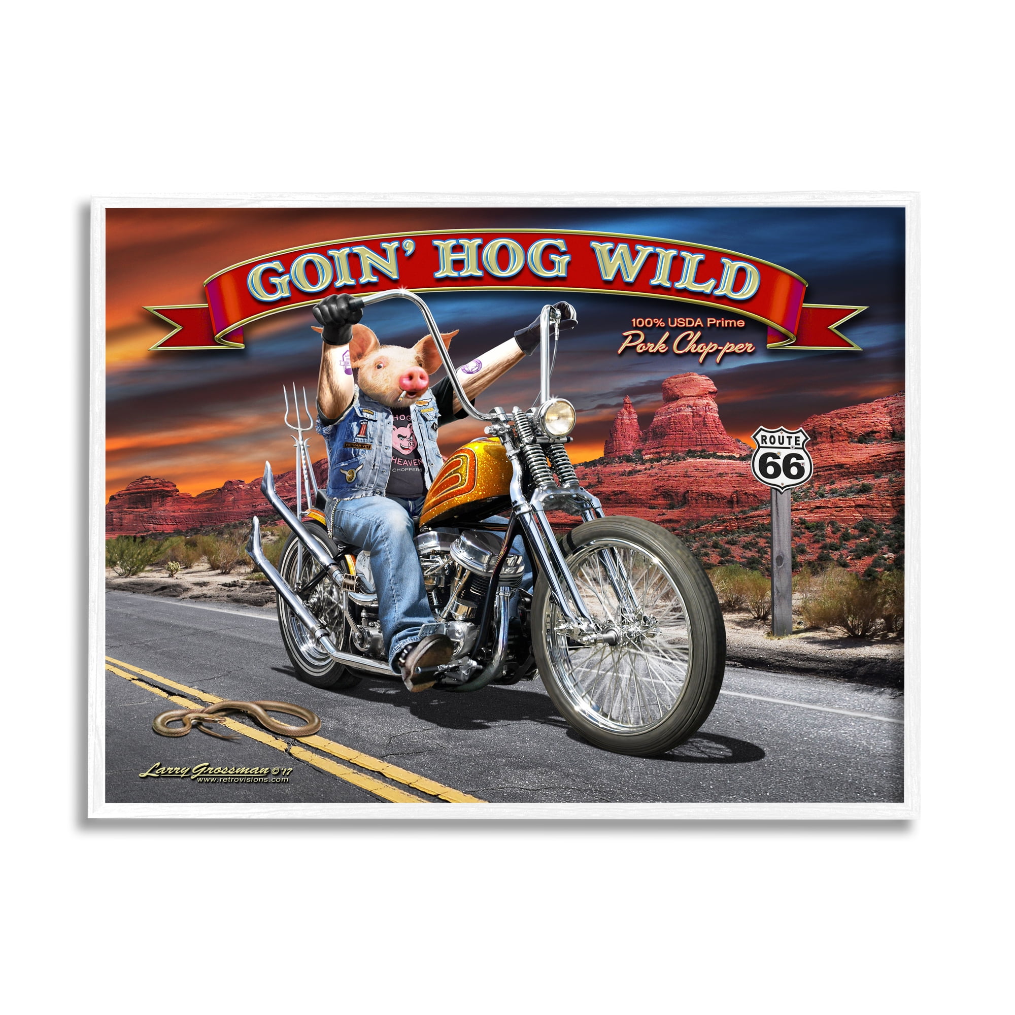 Stupell Industries Hog Wild Chopper Bike Animals & Insects Painting White Framed Art Print Wall Art, 20 x 16