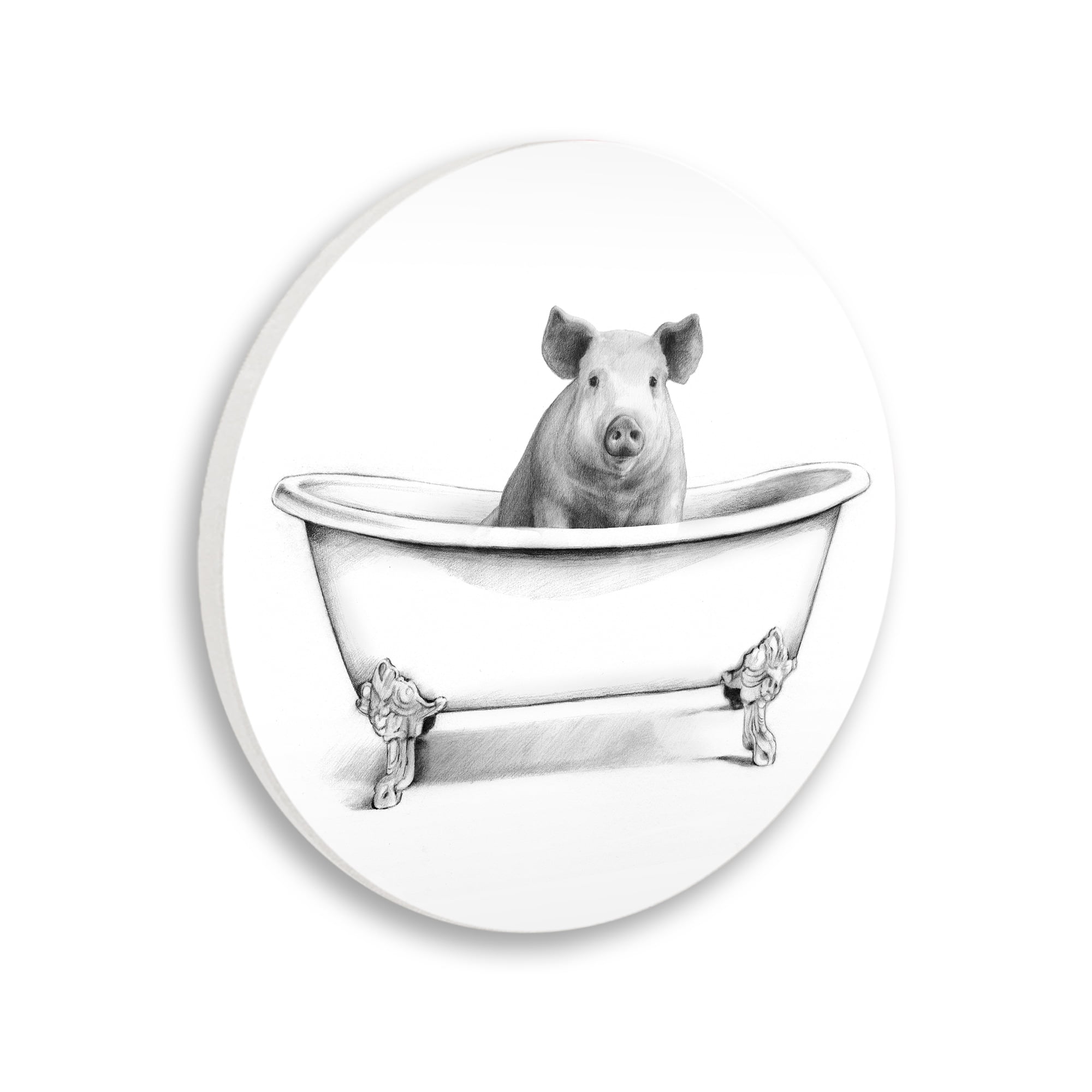 Stupell Industries Hog in Bath Tub Minimal Bathroom Sketch,12 x 12,Design By Victoria Borges