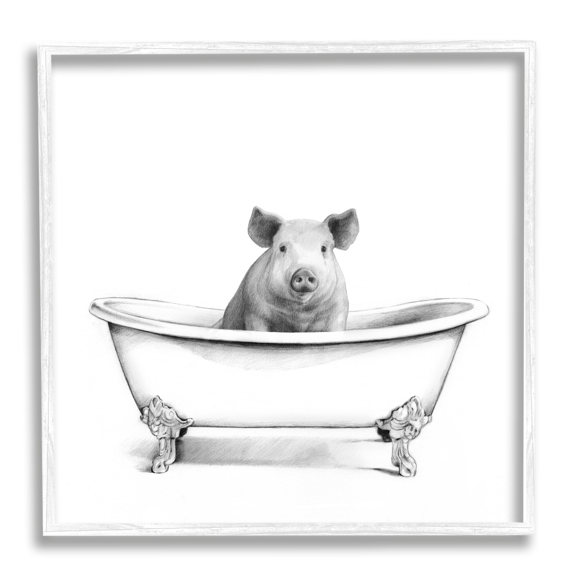 Stupell Industries Hog in Bath Tub Minimal Bathroom Sketch, 24 x 24,Design by Victoria Borges