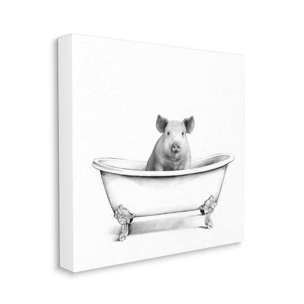 Stupell Industries Hog in Bath Tub Minimal Bathroom Sketch Canvas Wall Art Design by Victoria Borges, 24" x 24"