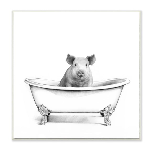 Stupell Industries Hog in Bath Tub Minimal Bathroom Sketch Wall Plaque Design by Victoria Borges