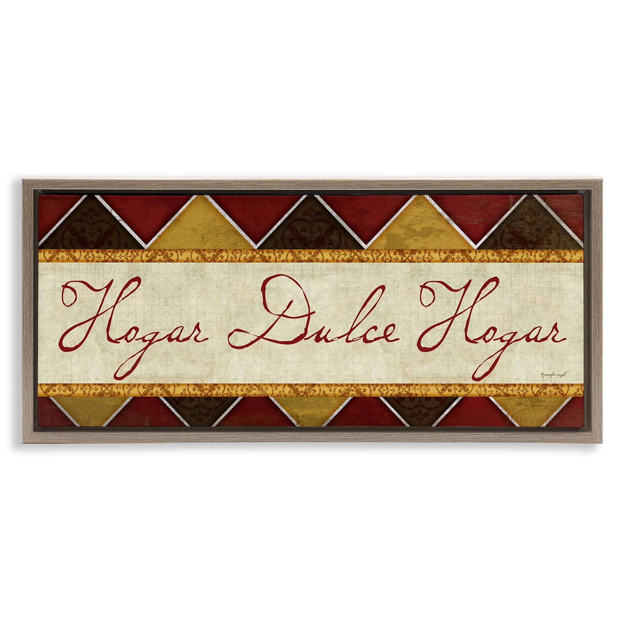 Stupell Industries Hogar Dulce Hogar Patrón Tradicional Signs and Rules Painting Brown Floater Framed Art Print Wall Art, 25 x 11