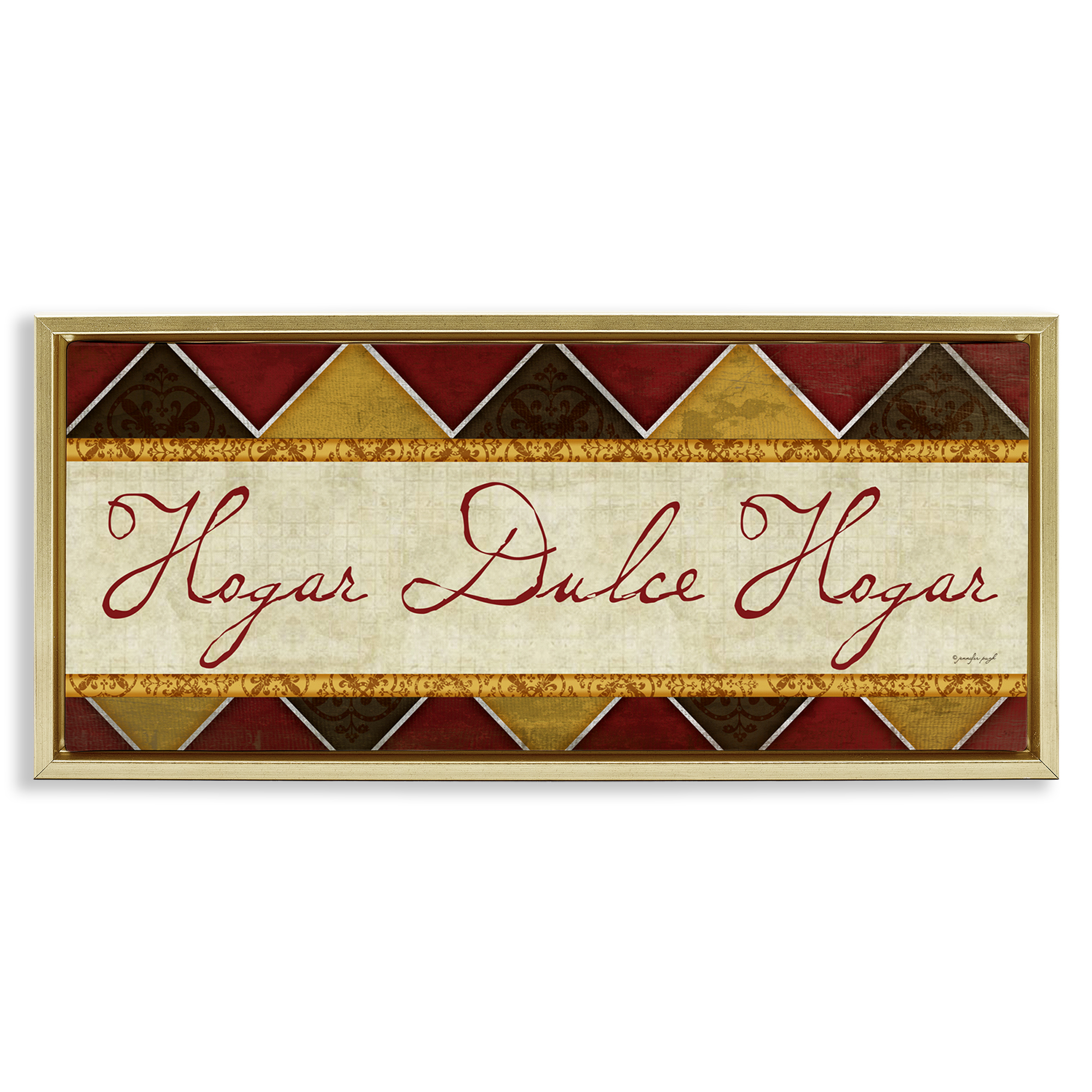 Stupell Industries Hogar Dulce Hogar Patrón Tradicional Signs and Rules Painting Gold Floater Framed Art Print Wall Art, 25 x 11
