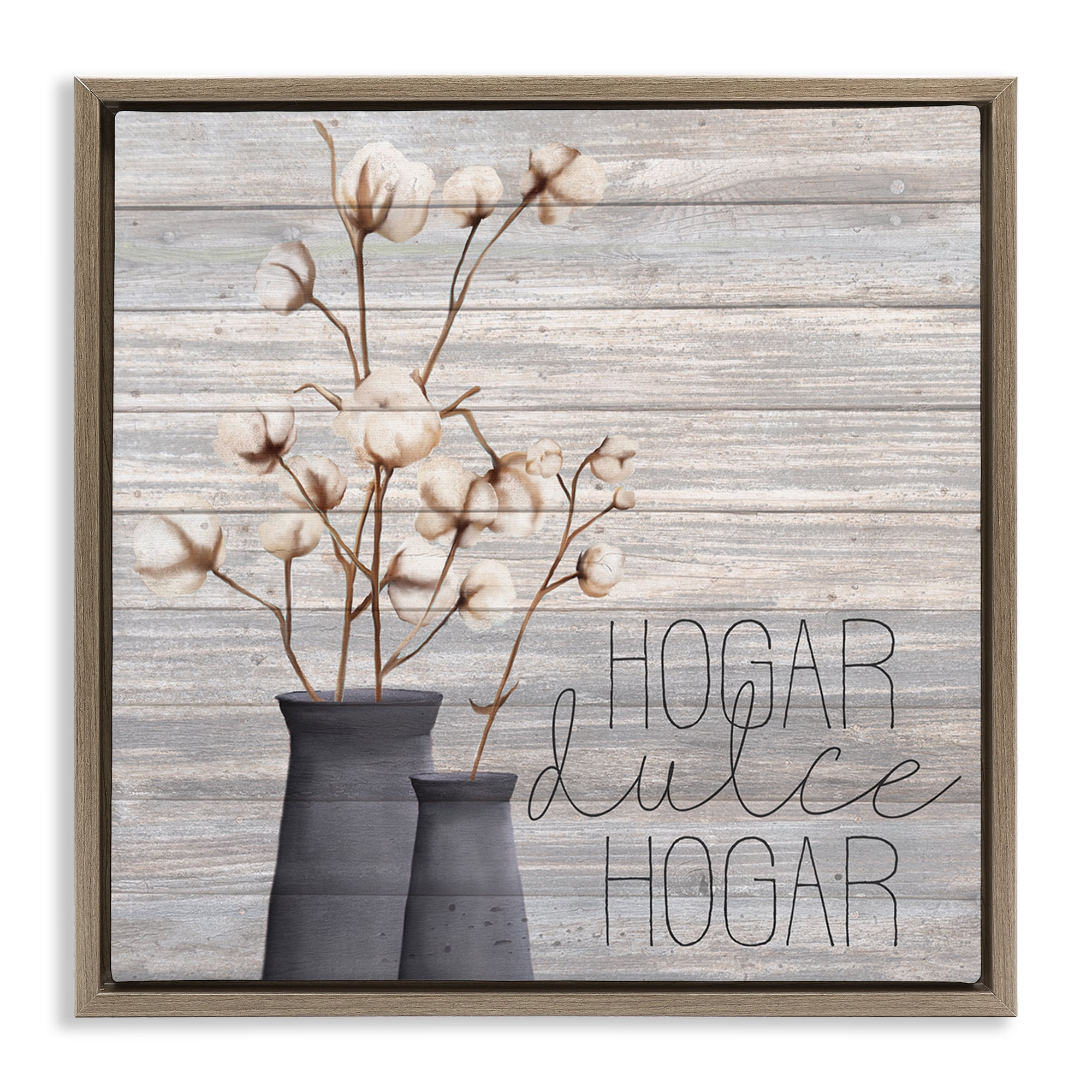 Stupell Industries Hogar Dulce Hogar con Algodón Inspirational Quotes & Sayings Painting Brown Floater Framed Art Print Wall Art, 18 x 18