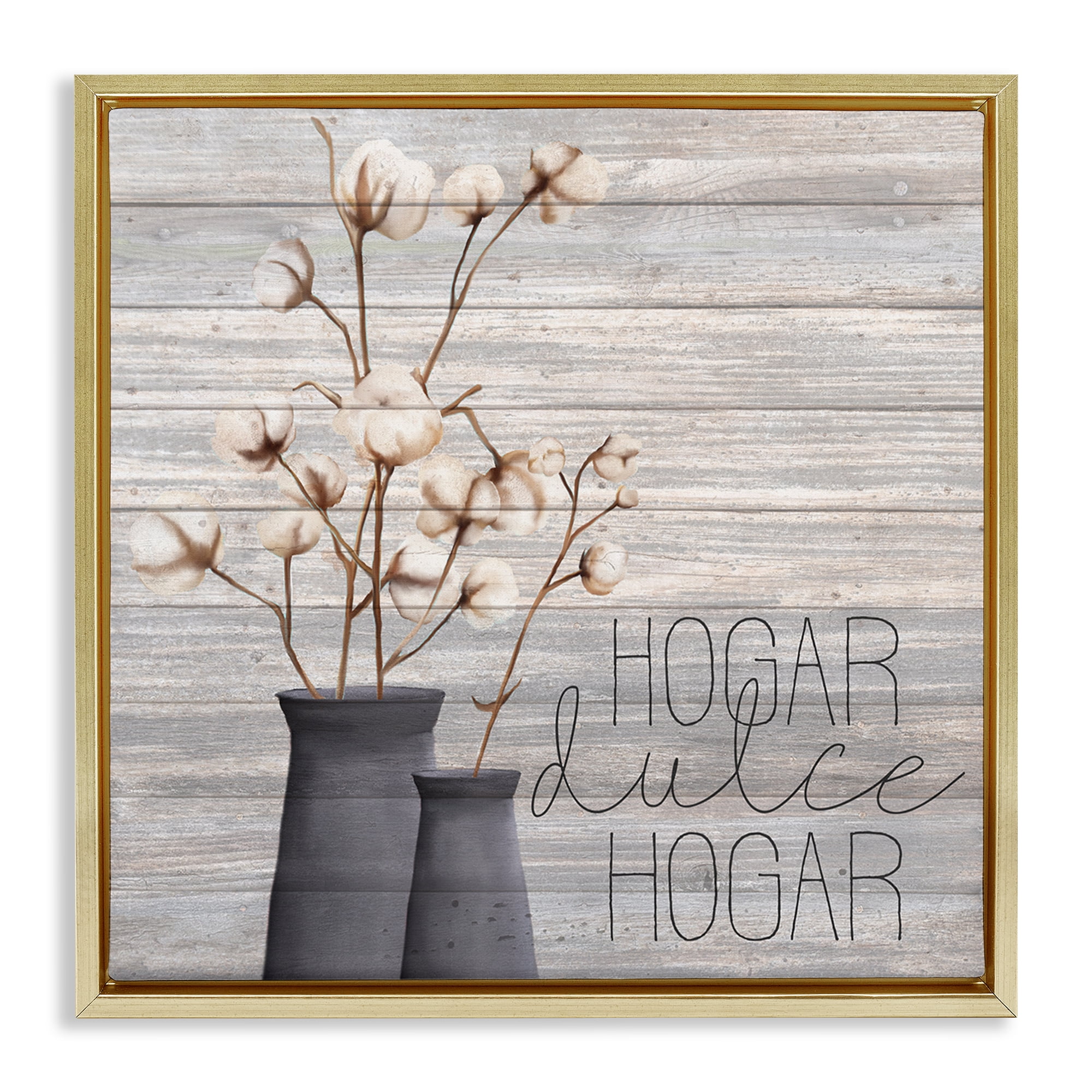 Stupell Industries Hogar Dulce Hogar con Algodón Inspirational Quotes & Sayings Painting Gold Floater Framed Art Print Wall Art, 18 x 18
