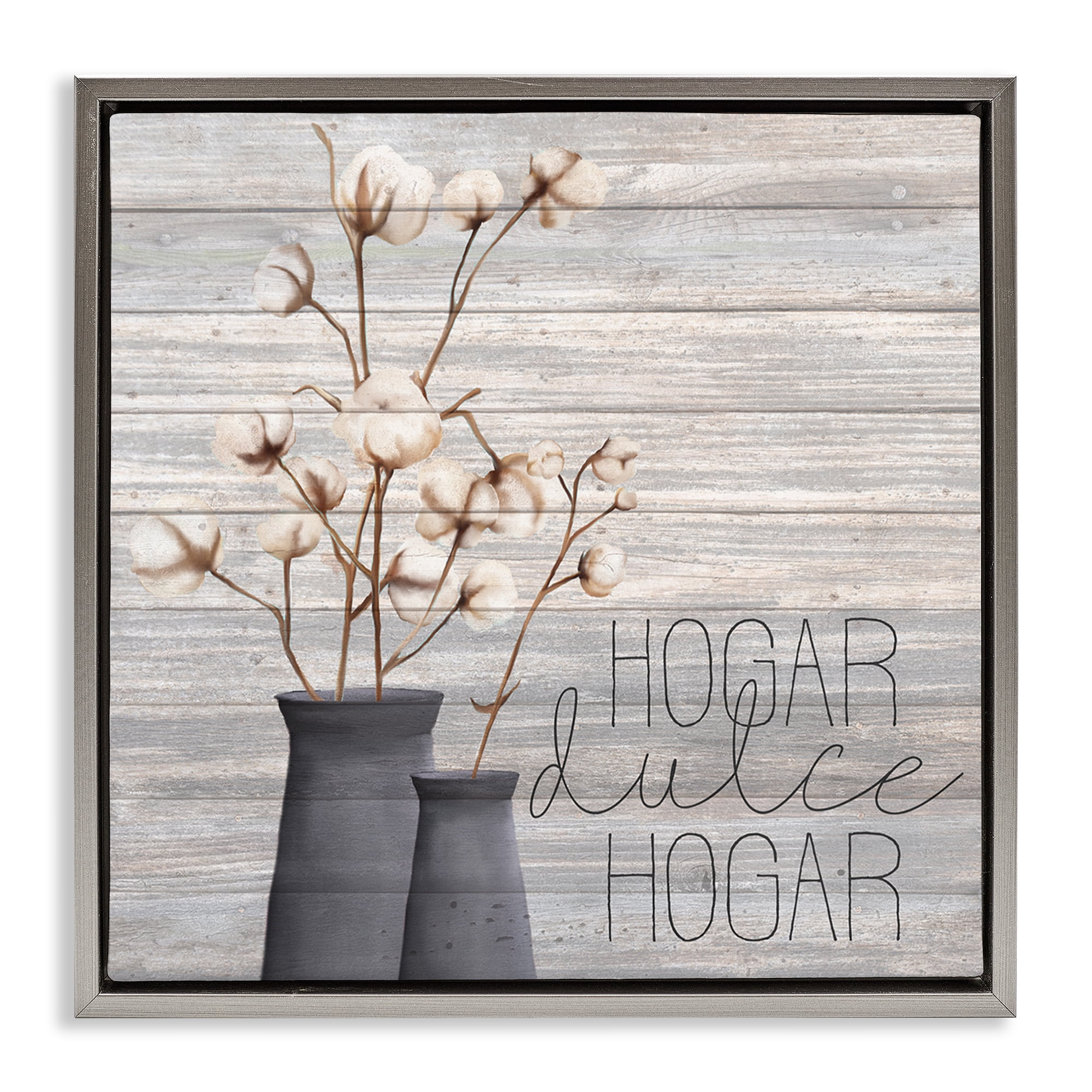 Stupell Industries Hogar Dulce Hogar con Algodón Inspirational Quotes & Sayings Painting Gray Floater Framed Art Print Wall Art, 18 x 18