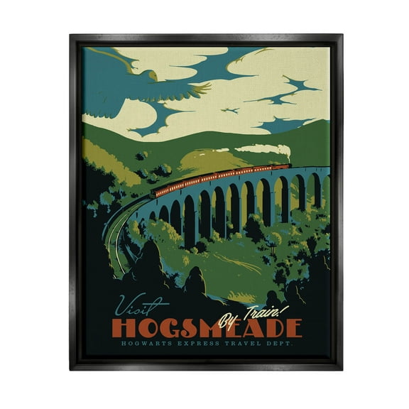Stupell Industries Hogsmeade By Train Fantasy Literature Graphic Art Jet Black Floating Framed Canvas Print Wall Art, Design by Matheus Lopes Castro