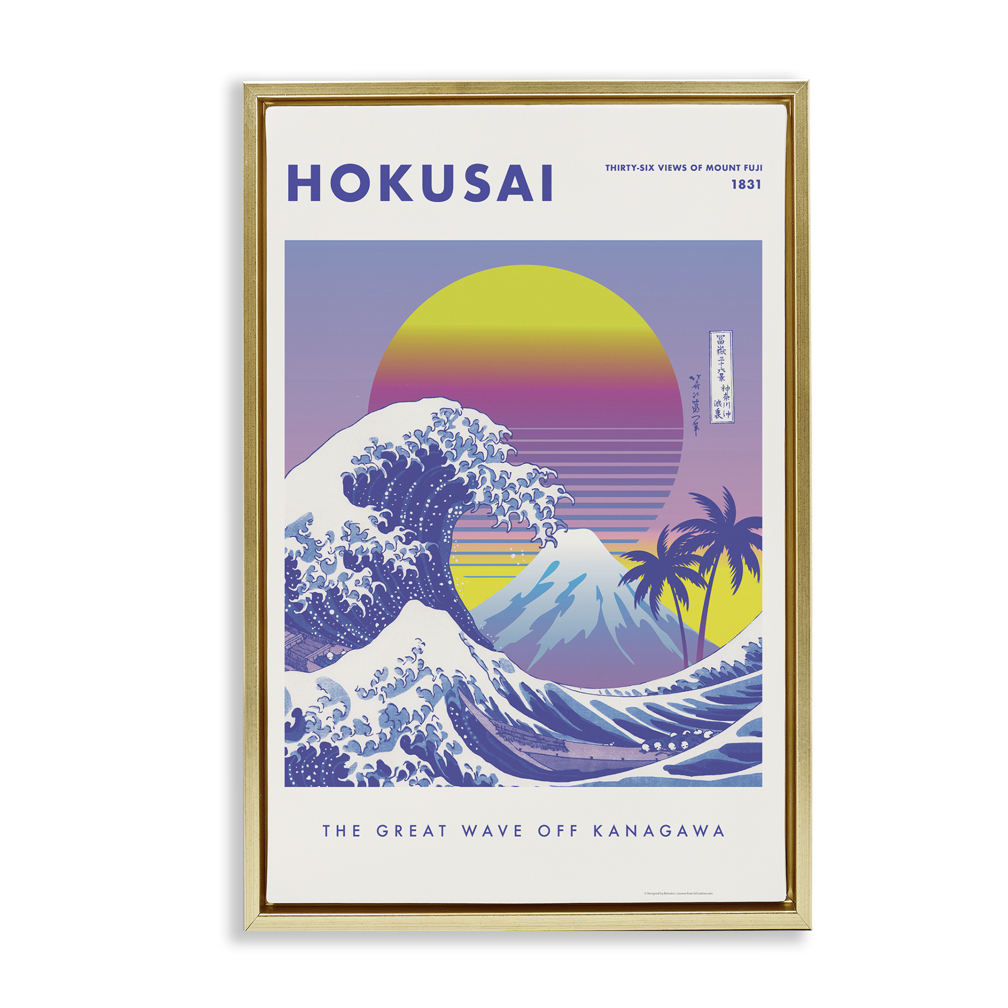 Stupell Industries Hokusai Tropical Wave Nautical & Beach Painting Gold Floater Framed Canvas Art Print Wall Art, 21 x 31