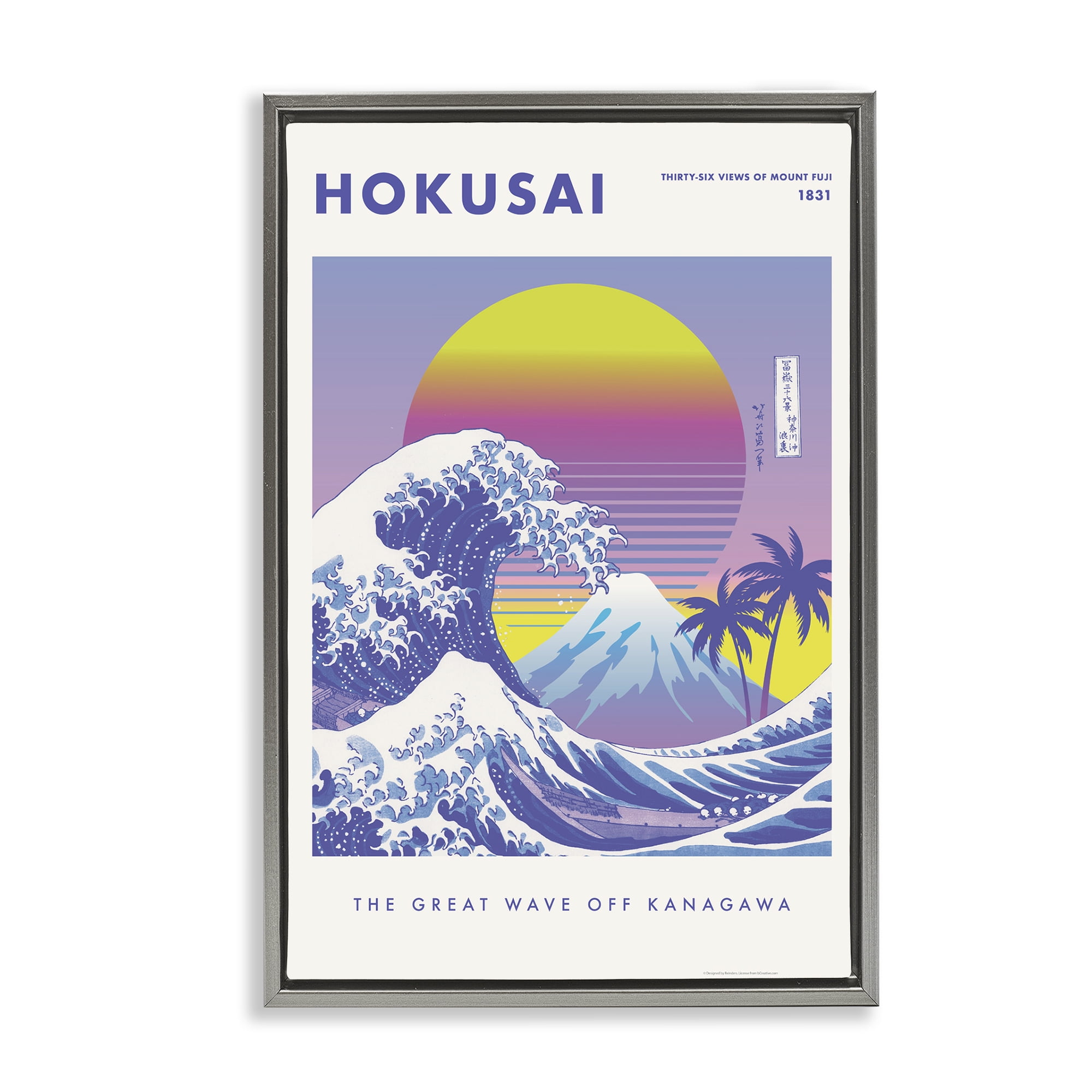 Stupell Industries Hokusai Tropical Wave Nautical & Beach Painting Gray Floater Framed Canvas Art Print Wall Art, 17 x 25