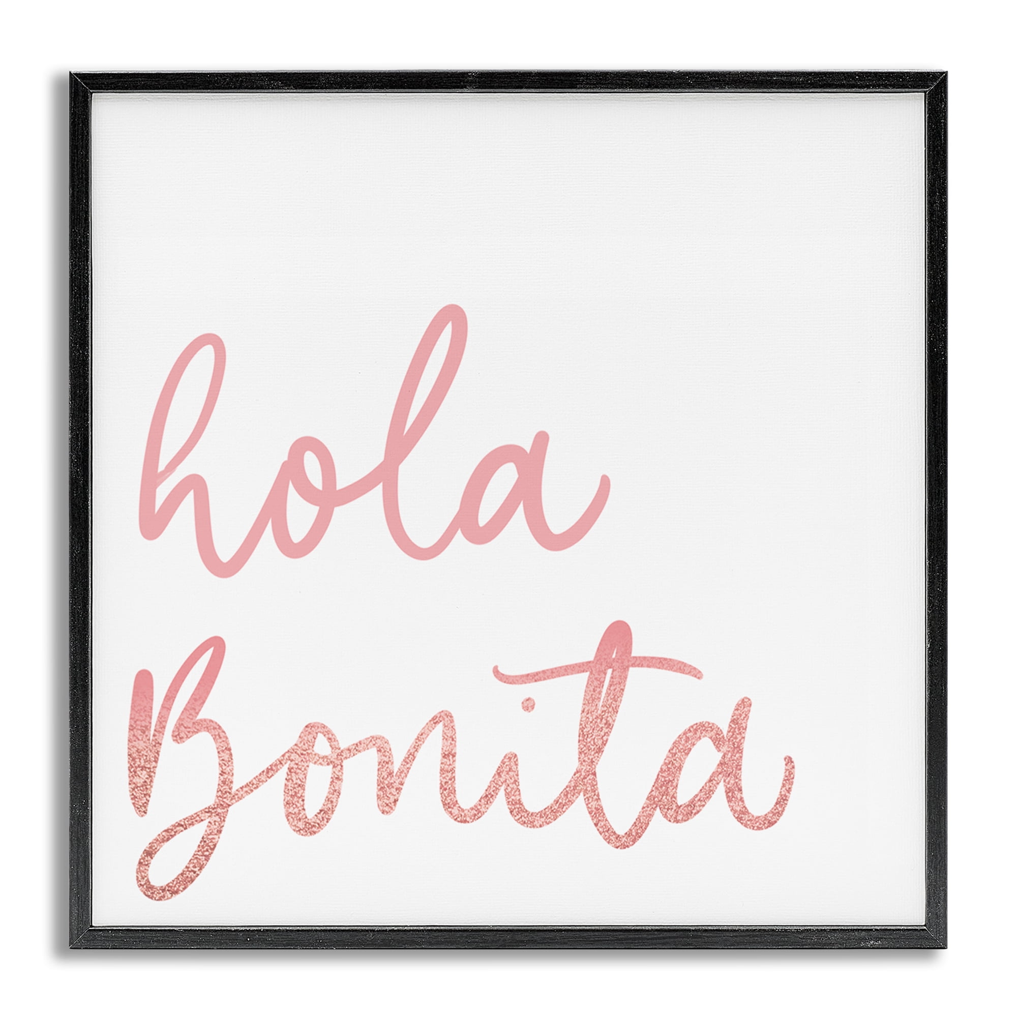 Stupell Industries Hola Bonita Rosa Inspirational Quotes & Sayings Painting Gray Framed Art Print Wall Art, 12 x 12