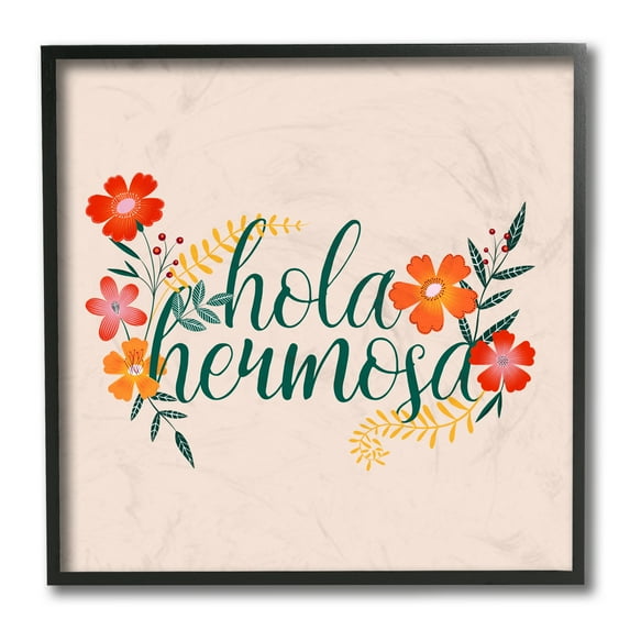 Stupell Industries Hola Hermosa Spanish Phrase Sister Flowers Black Framed by Grace Popp