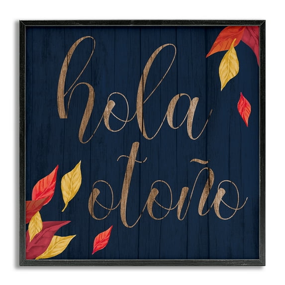 Stupell Industries Hola Otoño con Hojas Holiday Painting Gray Framed Art Print Wall Art, 24 x 24