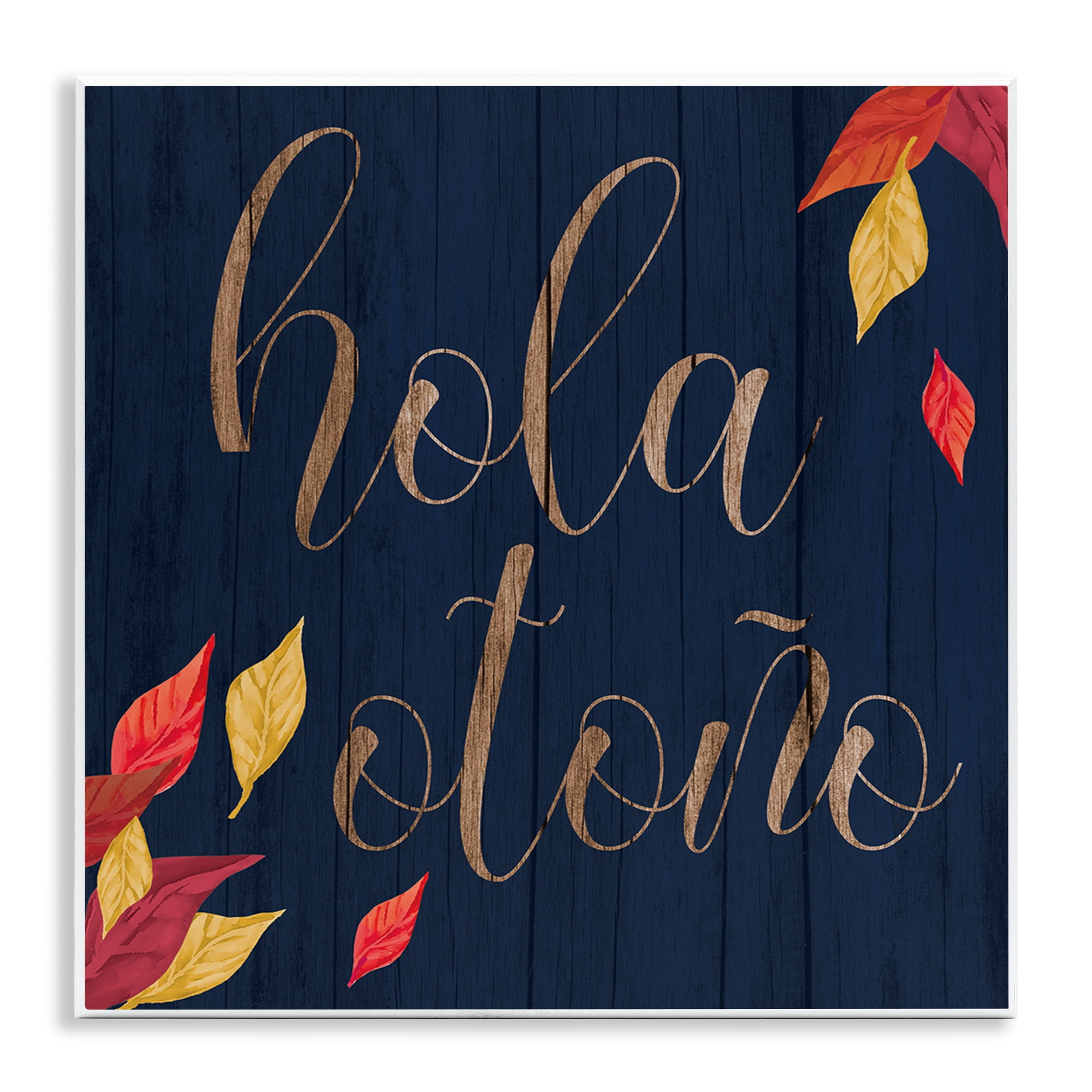 Stupell Industries Hola Otoño con Hojas Holiday Painting Unframed Art Print Wall Art, 12 x 12