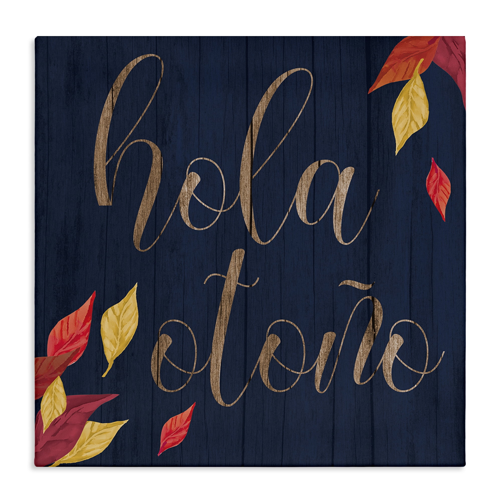Stupell Industries Hola Otoño con Hojas Holiday Painting Wrapped Canvas Art Print Wall Art, 24 x 24