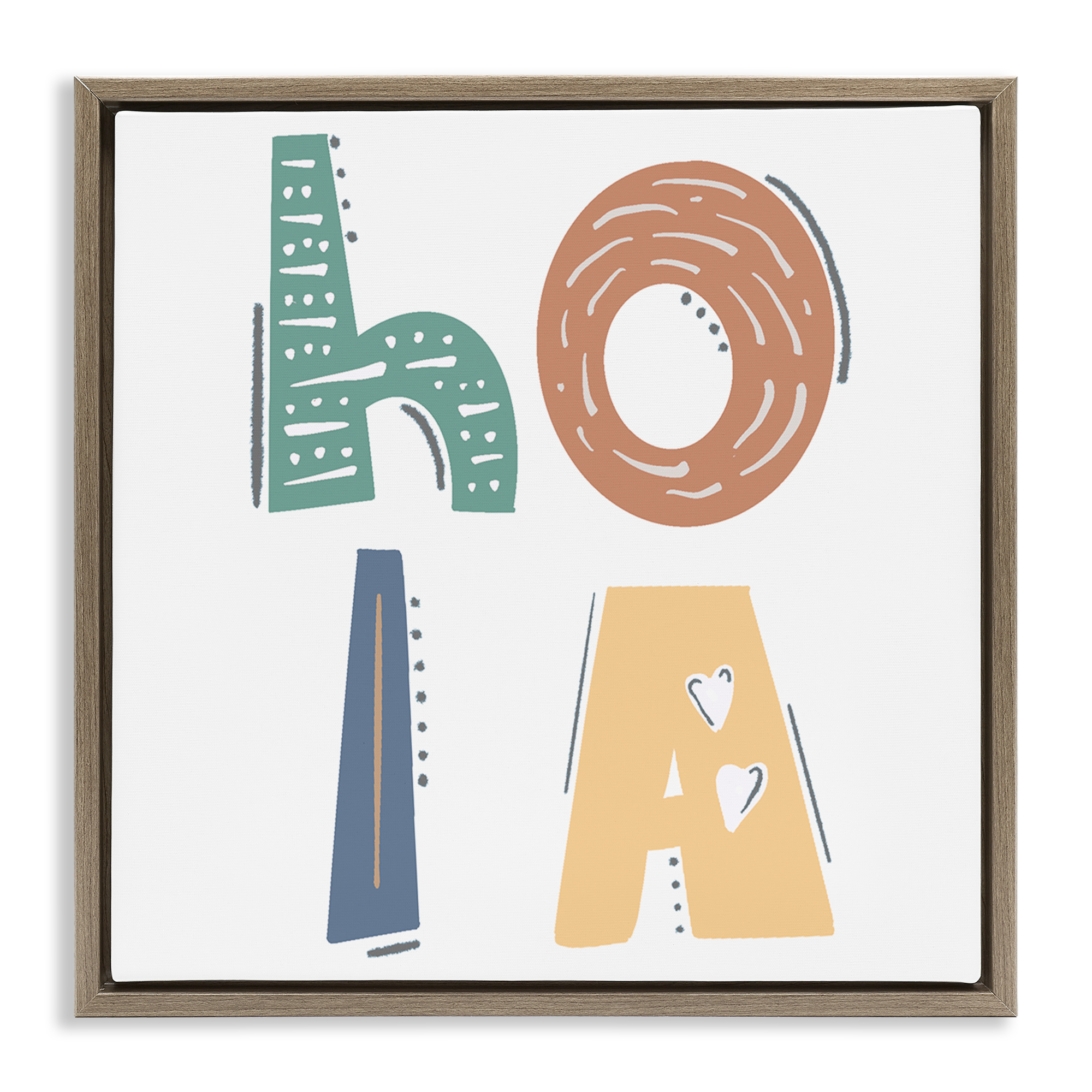Stupell Industries Hola con Tipografía Divertida Typography and Symbols Painting Brown Floater Framed Art Print Wall Art, 25 x 25