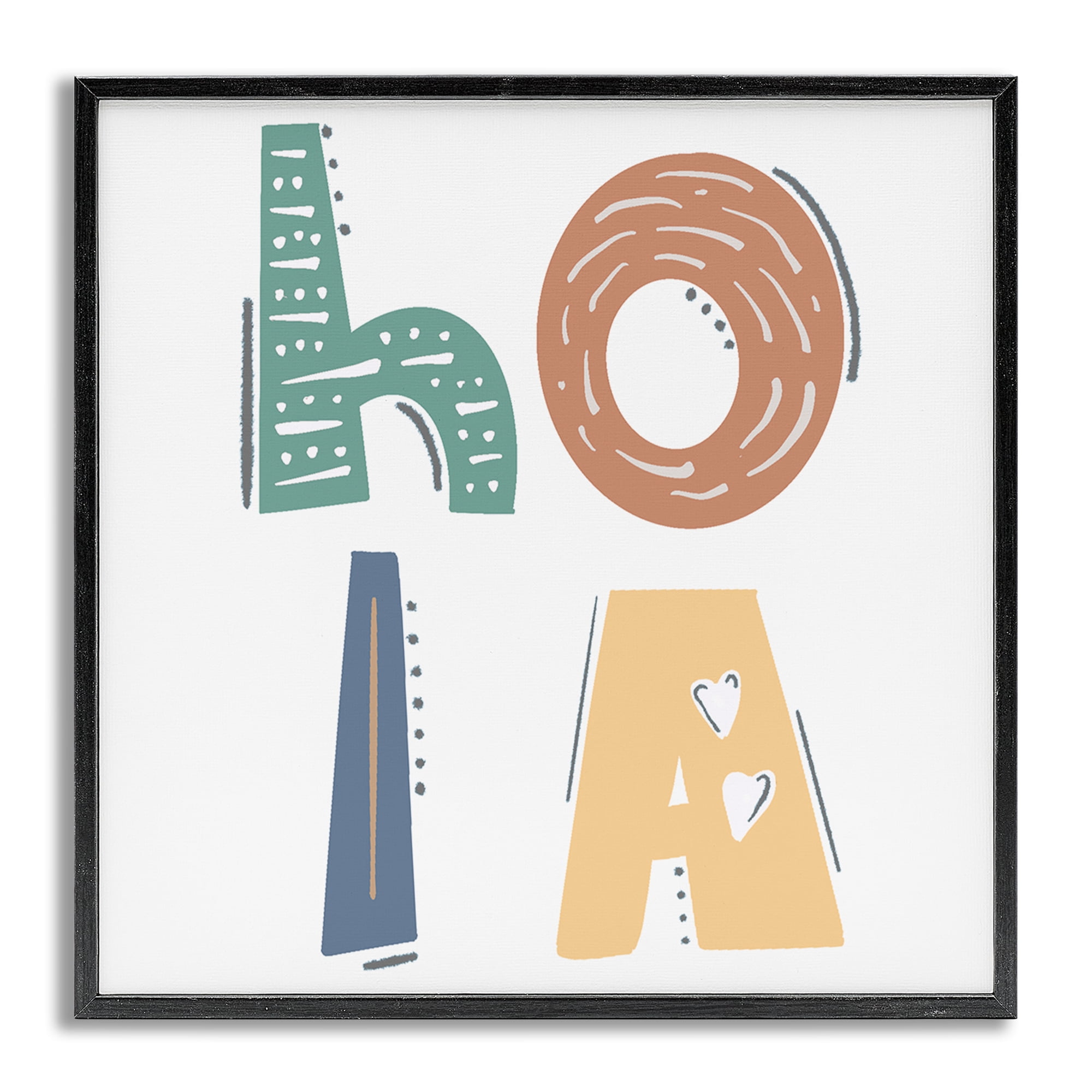 Stupell Industries Hola con Tipografía Divertida Typography and Symbols Painting Gray Framed Art Print Wall Art, 12 x 12