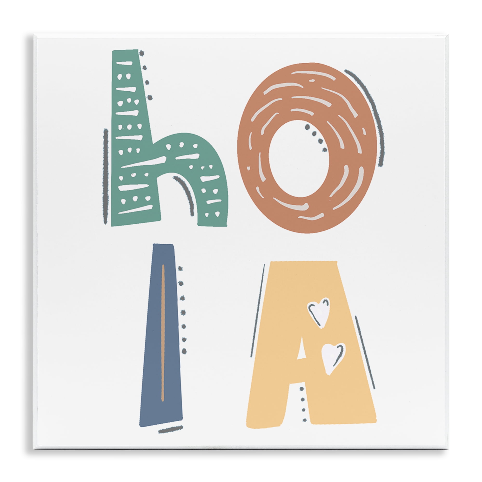 Stupell Industries Hola con Tipografía Divertida Typography and Symbols Painting Unframed Art Print Wall Art, 12 x 12