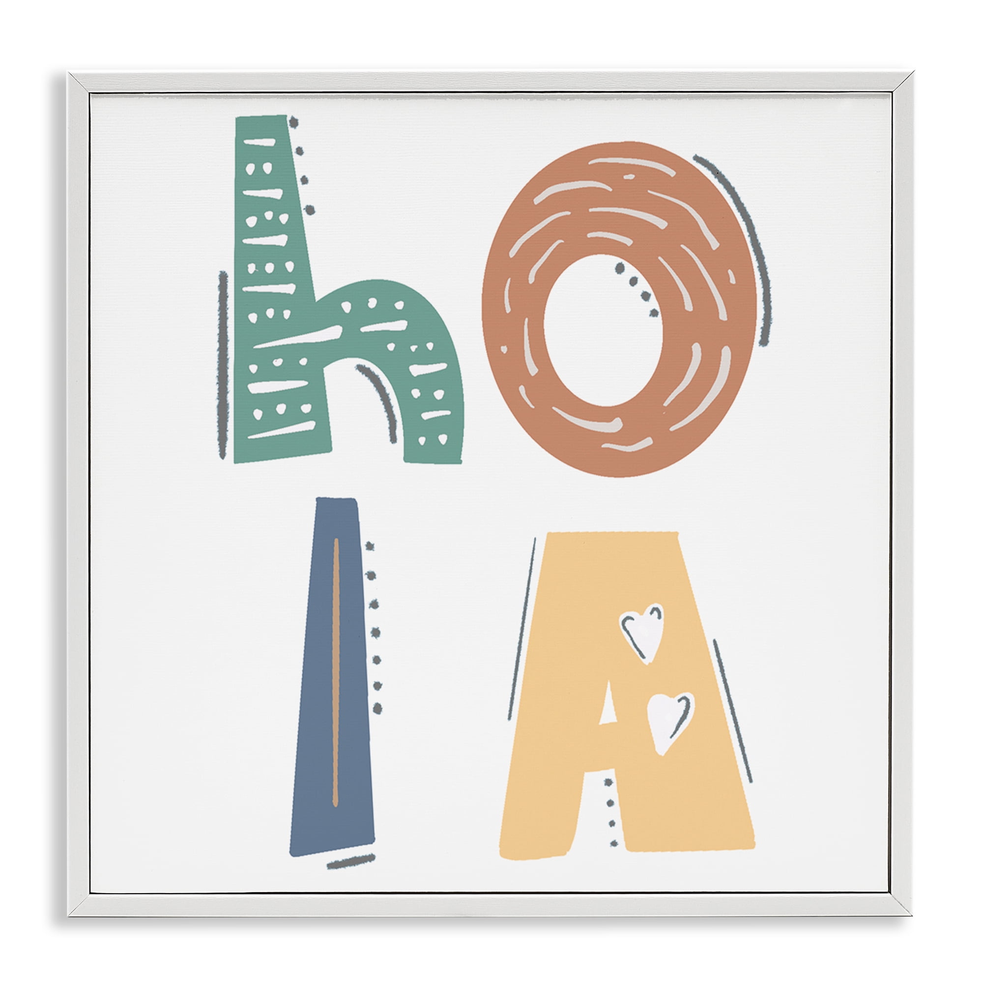 Stupell Industries Hola con Tipografía Divertida Typography and Symbols Painting White Framed Art Print Wall Art, 24 x 24