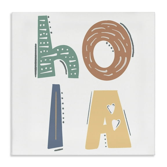Stupell Industries Hola con Tipografía Divertida Typography and Symbols Painting Wrapped Canvas Art Print Wall Art, 17 x 17