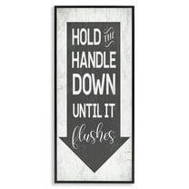 Stupell Industries Hold Handle Down Bathroom Arrow Typography Painting Black Framed Art Print Wall Art, 10 x 24