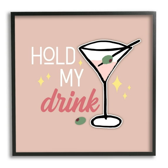 Stupell Industries Hold My Drink Martini Food & Beverage Painting Black Framed Art Print Wall Art, 17 x 17