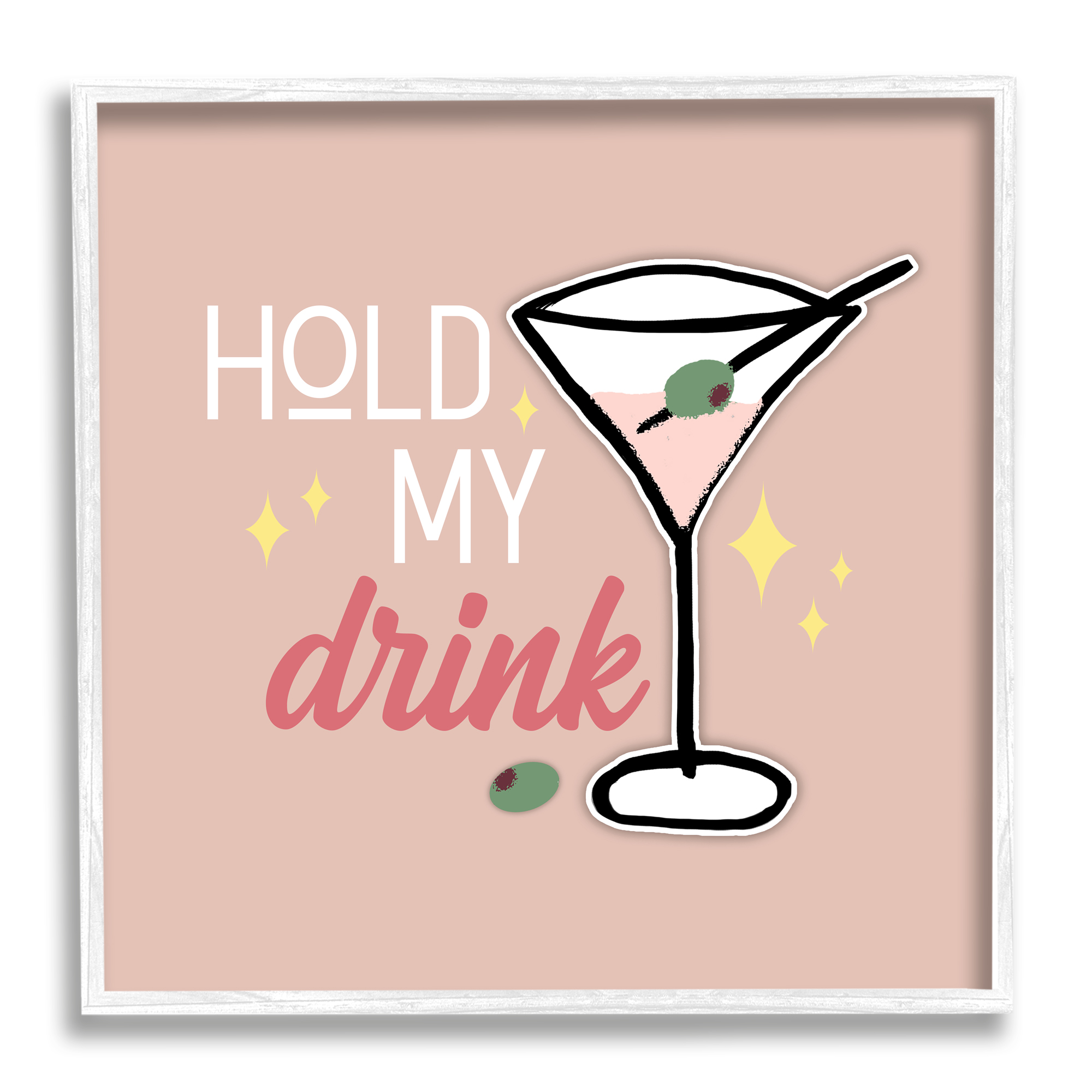Stupell Industries Hold My Drink Martini Food & Beverage Painting White Framed Art Print Wall Art, 24 x 24