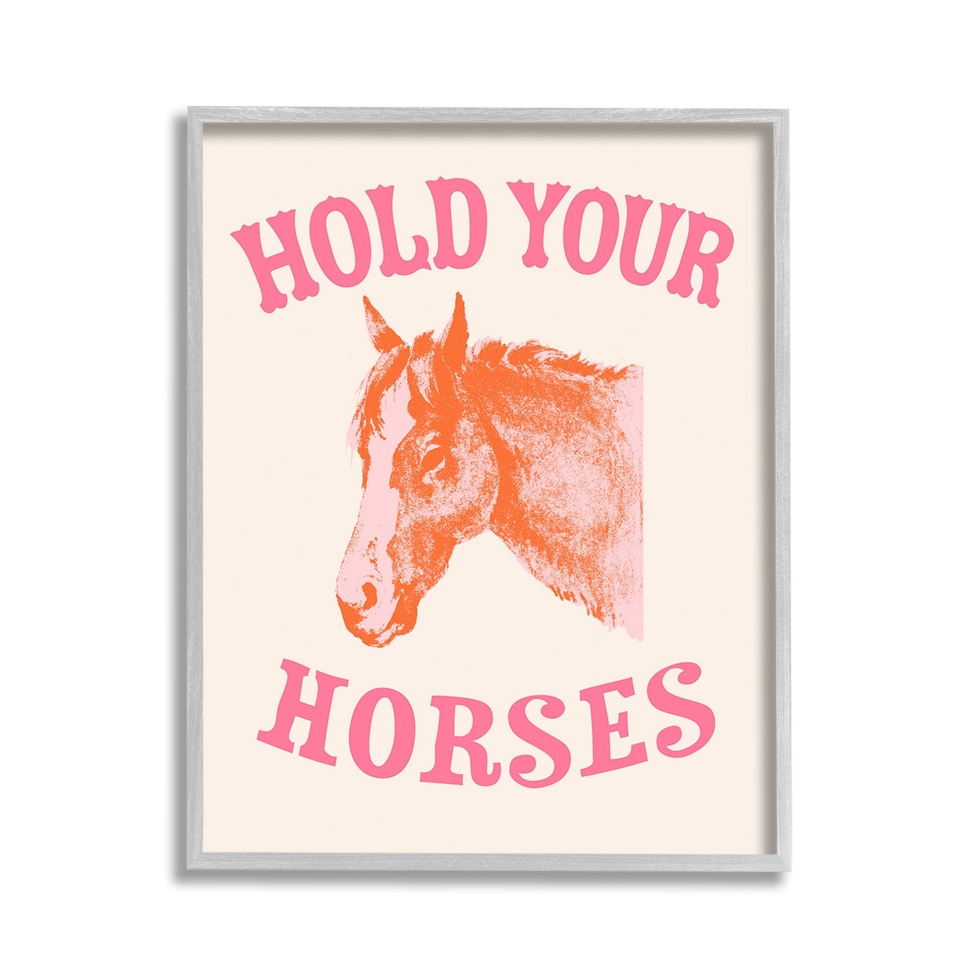 Stupell Industries Hold Your Horses Phrase Animals & Insects Painting Gray Framed Art Print Wall Art, 11 x 14
