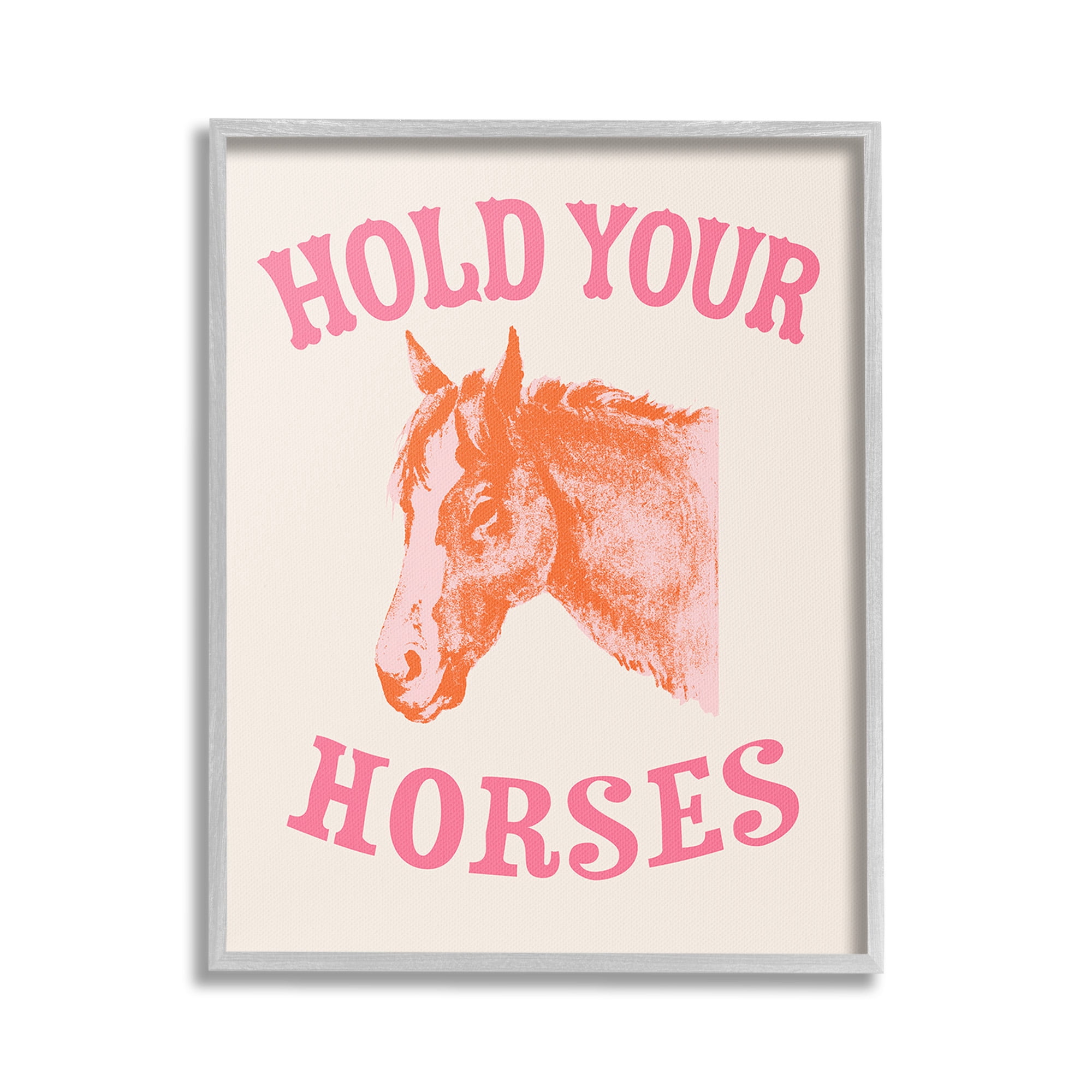 Stupell Industries Hold Your Horses Phrase Animals & Insects Painting Gray Framed Art Print Wall Art, 24 x 30