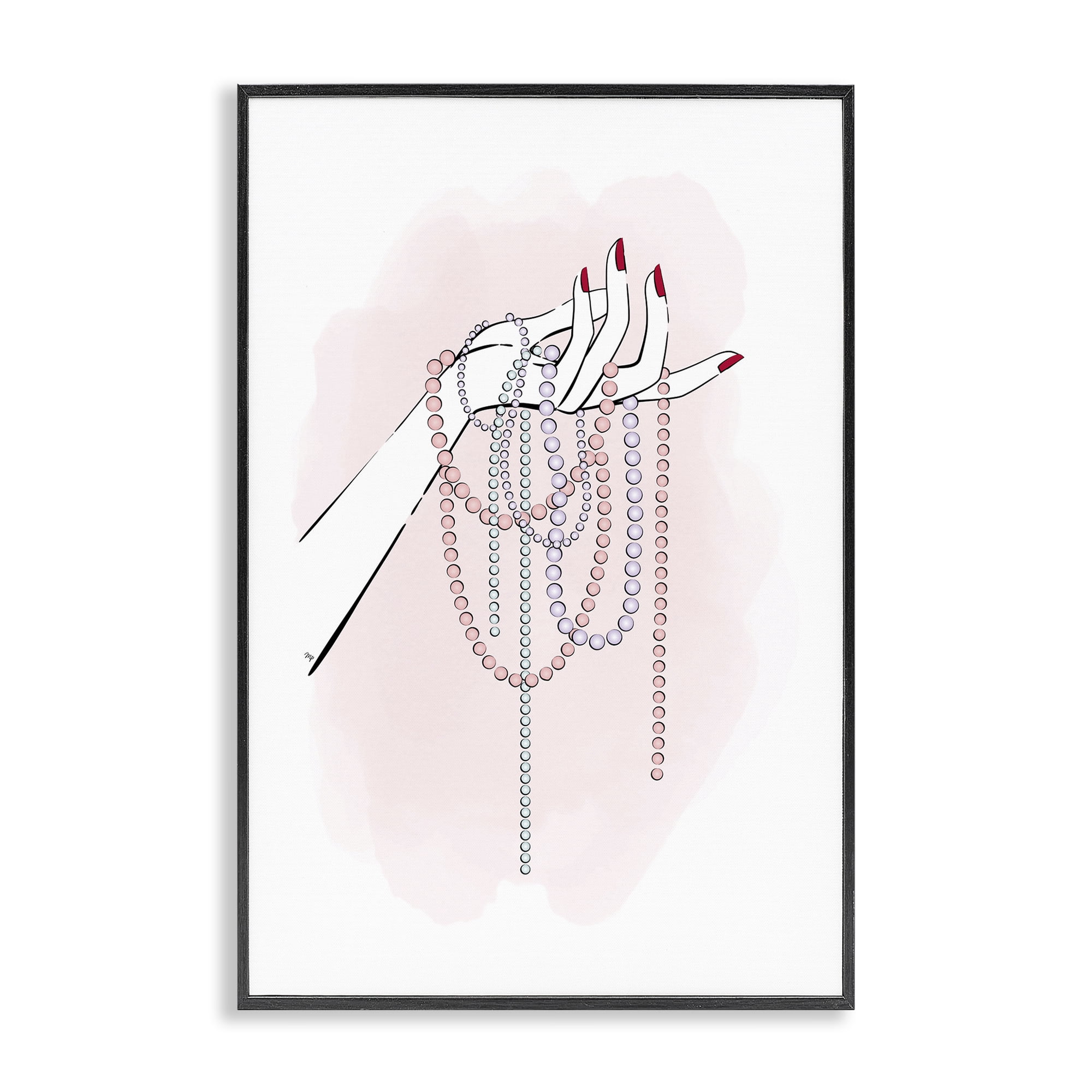 Stupell Industries Holding Beaded Jewelry Novelty Painting Black Framed Art Print Wall Art, 16 x 24