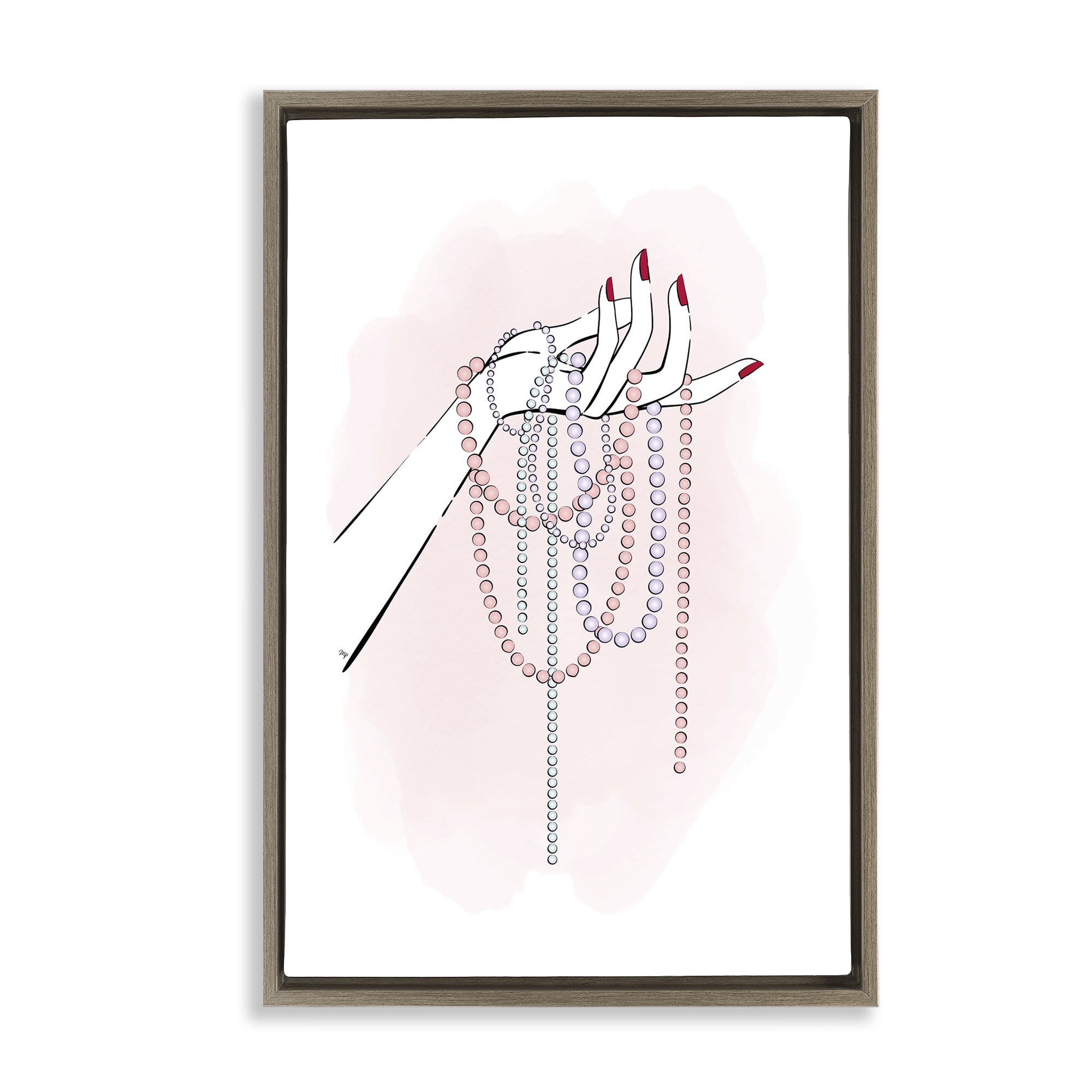 Stupell Industries Holding Beaded Jewelry Novelty Painting Brown Floater Framed Art Print Wall Art, 17 x 25