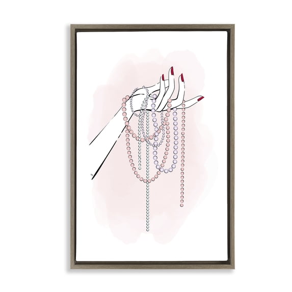 Stupell Industries Holding Beaded Jewelry Novelty Painting Brown Floater Framed Art Print Wall Art, 21 x 31