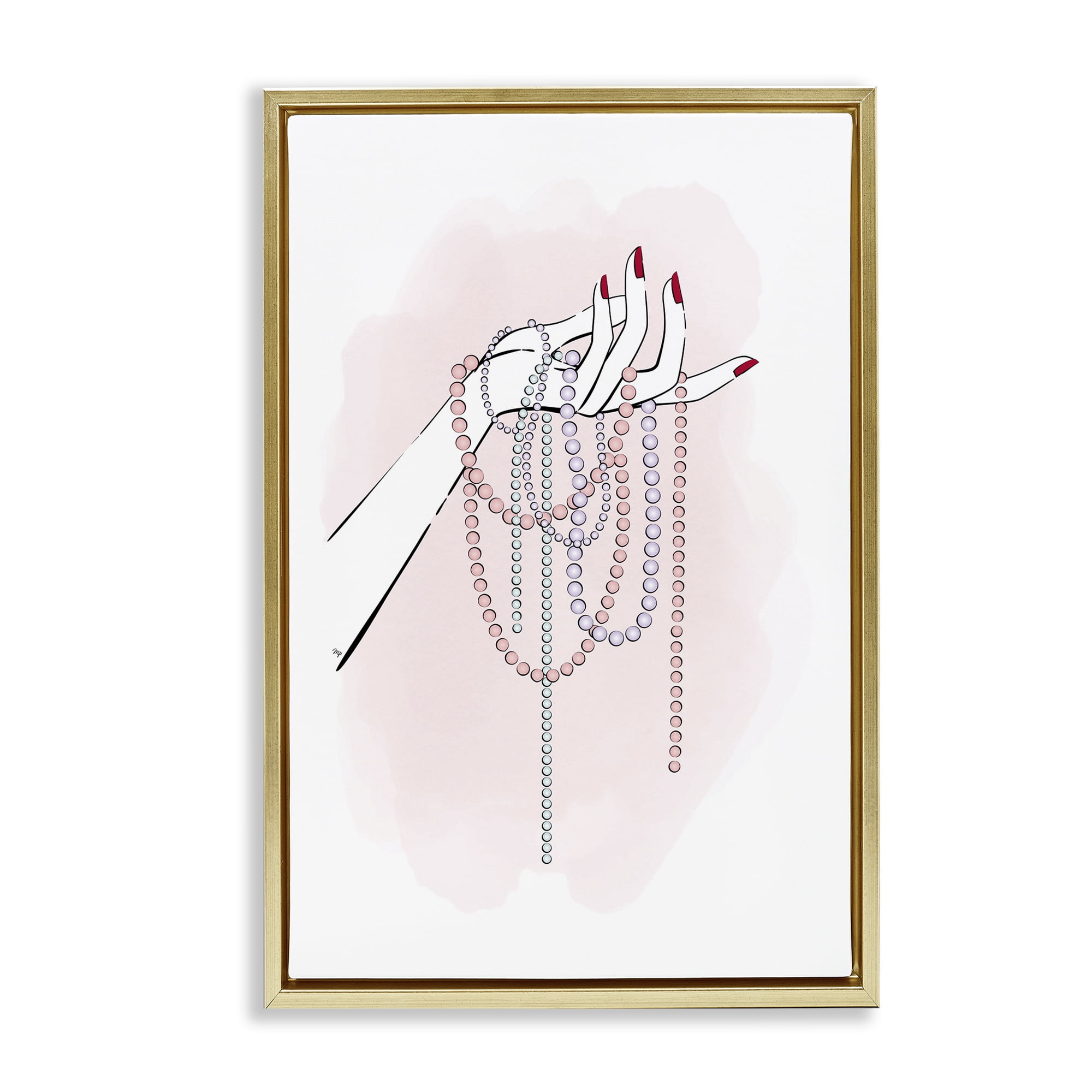 Stupell Industries Holding Beaded Jewelry Novelty Painting Gold Floater Framed Art Print Wall Art, 17 x 25