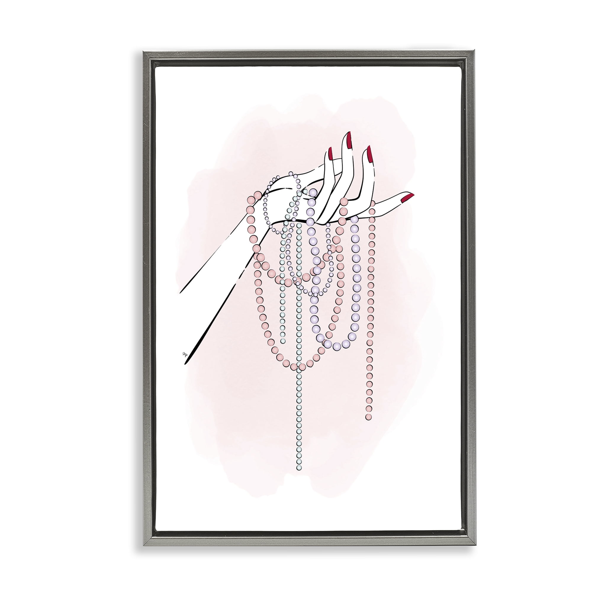 Stupell Industries Holding Beaded Jewelry Novelty Painting Gray Floater Framed Art Print Wall Art, 17 x 25