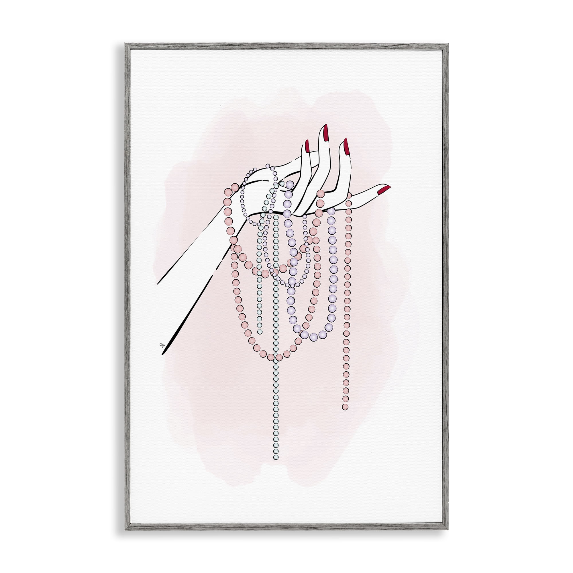 Stupell Industries Holding Beaded Jewelry Novelty Painting Gray Framed Art Print Wall Art, 12 x 18