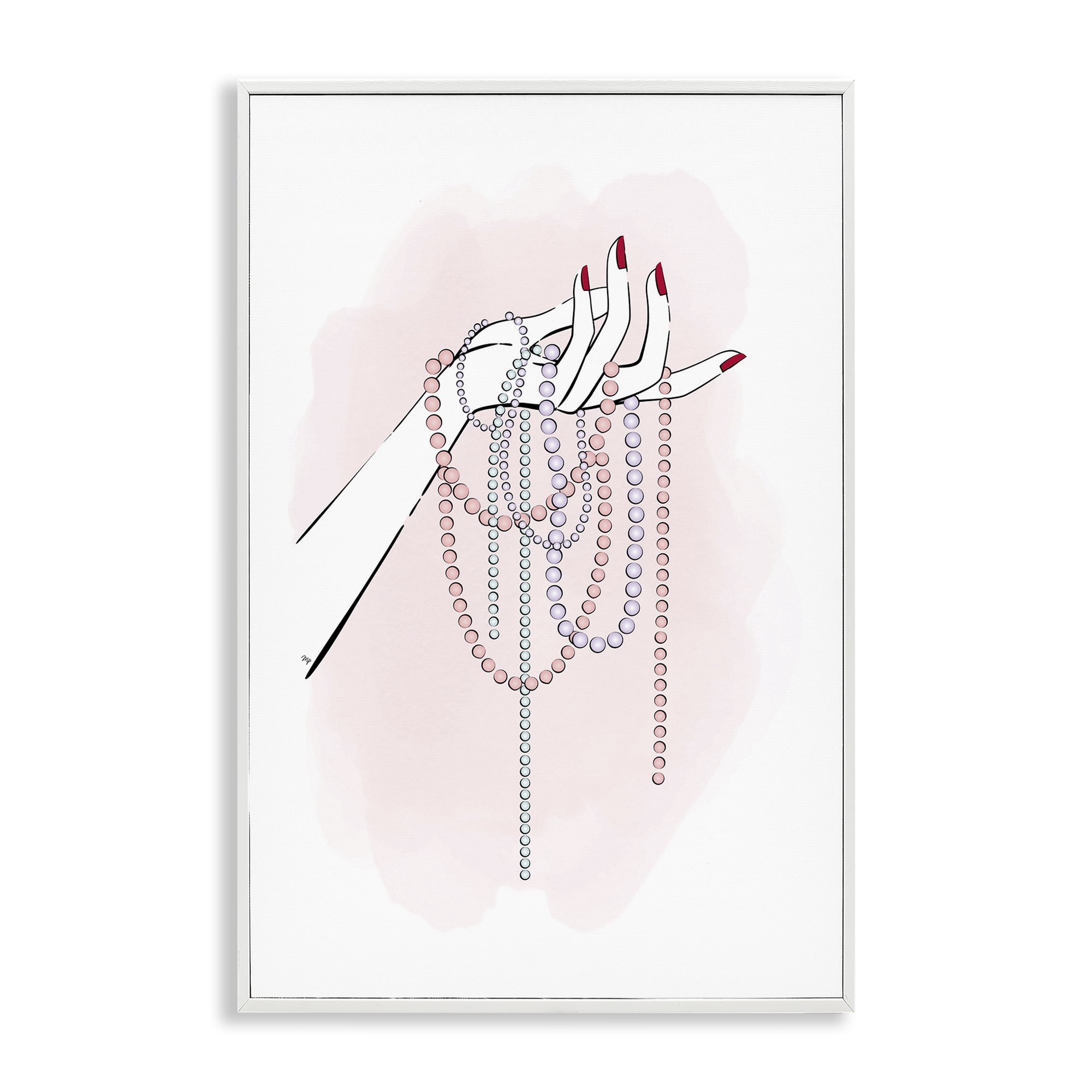 Stupell Industries Holding Beaded Jewelry Novelty Painting White Framed Art Print Wall Art, 12 x 18