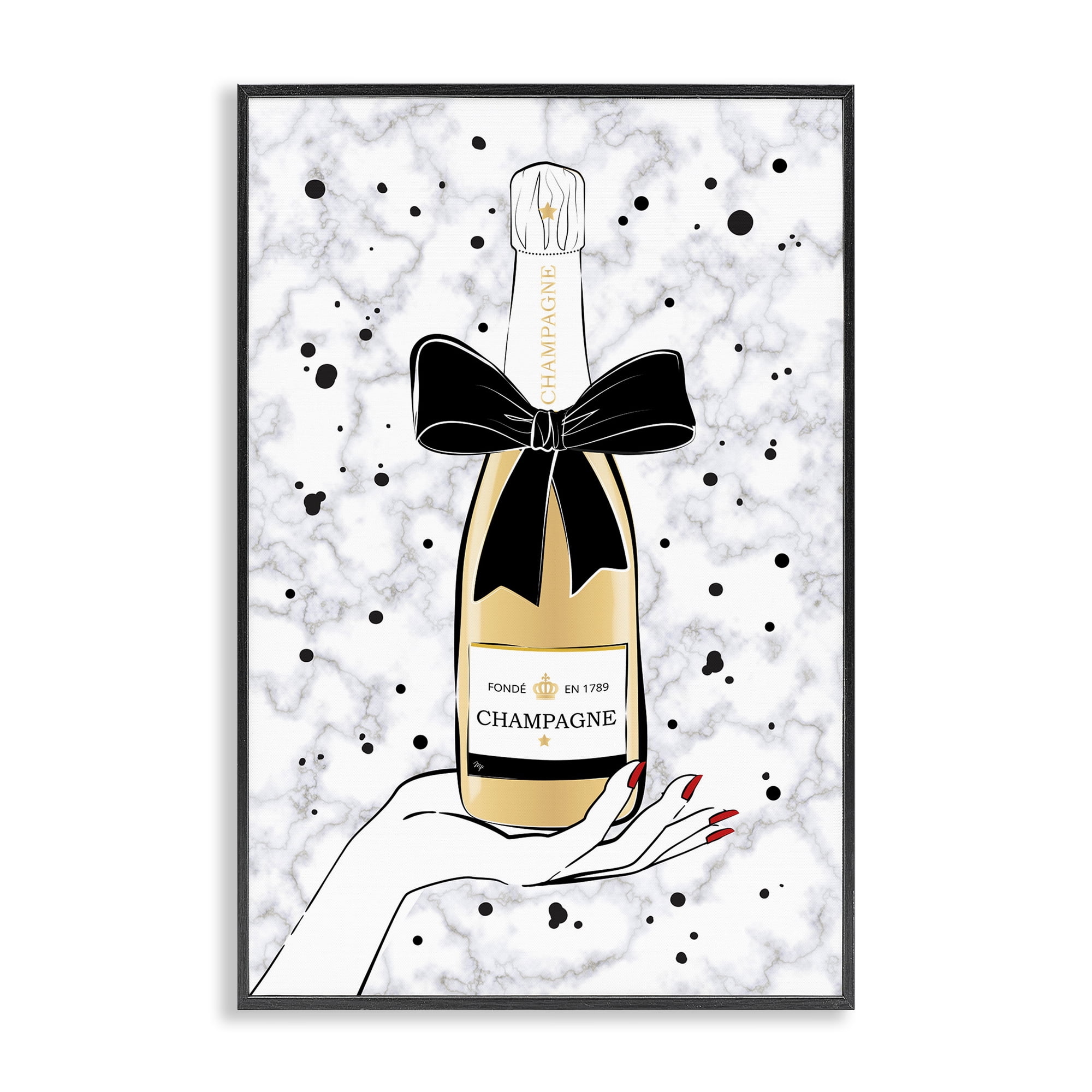 Stupell Industries Holding Champagne Bottle Food & Beverage Painting Black Framed Art Print Wall Art, 12 x 18
