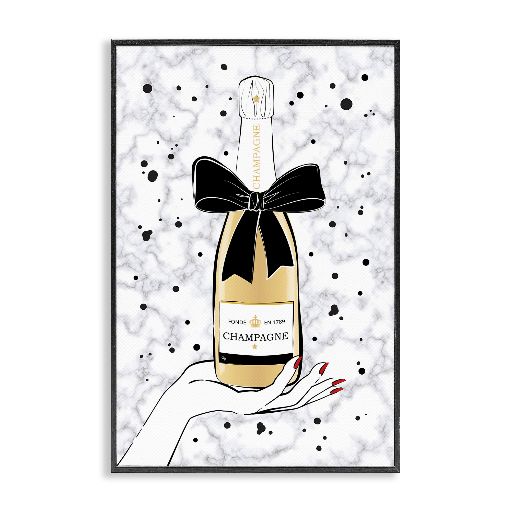 Stupell Industries Holding Champagne Bottle Food & Beverage Painting Black Framed Art Print Wall Art, 16 x 24