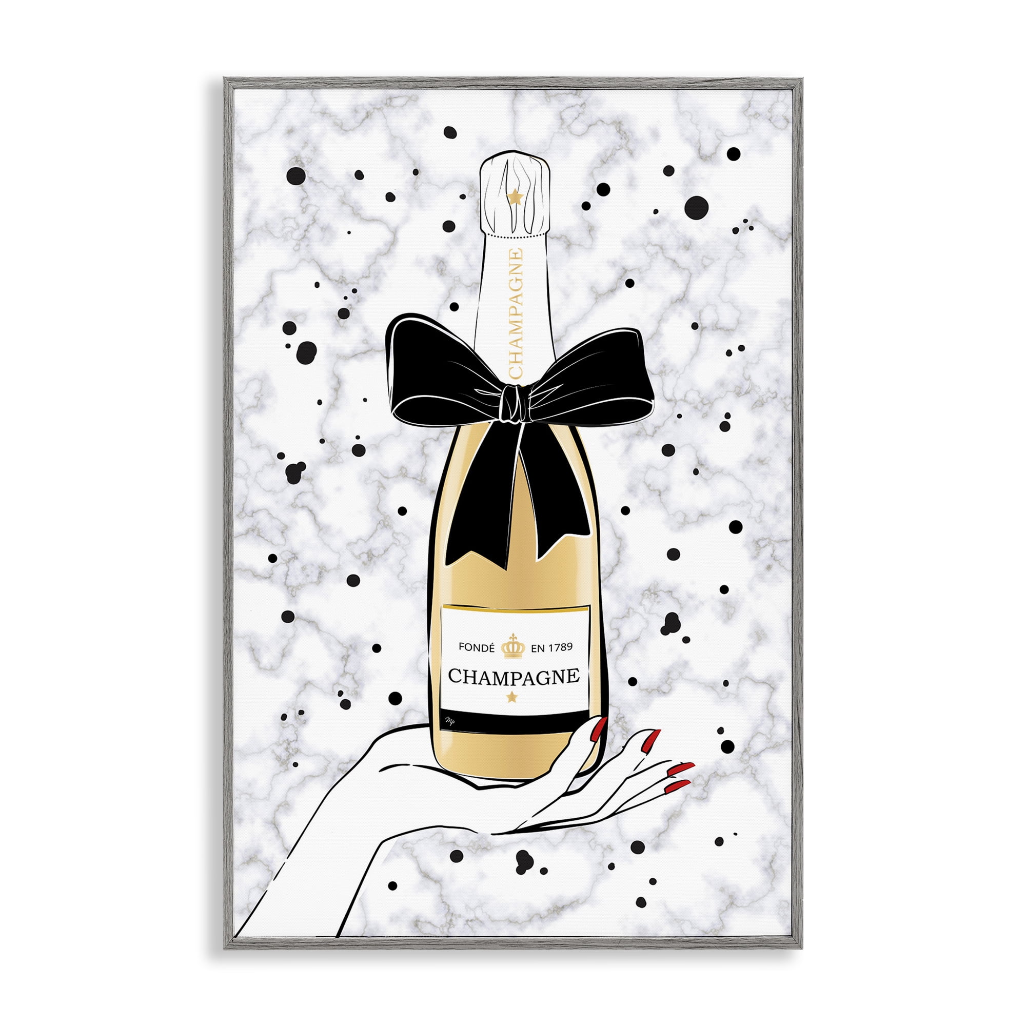 Stupell Industries Holding Champagne Bottle Food & Beverage Painting Gray Framed Art Print Wall Art, 20 x 30