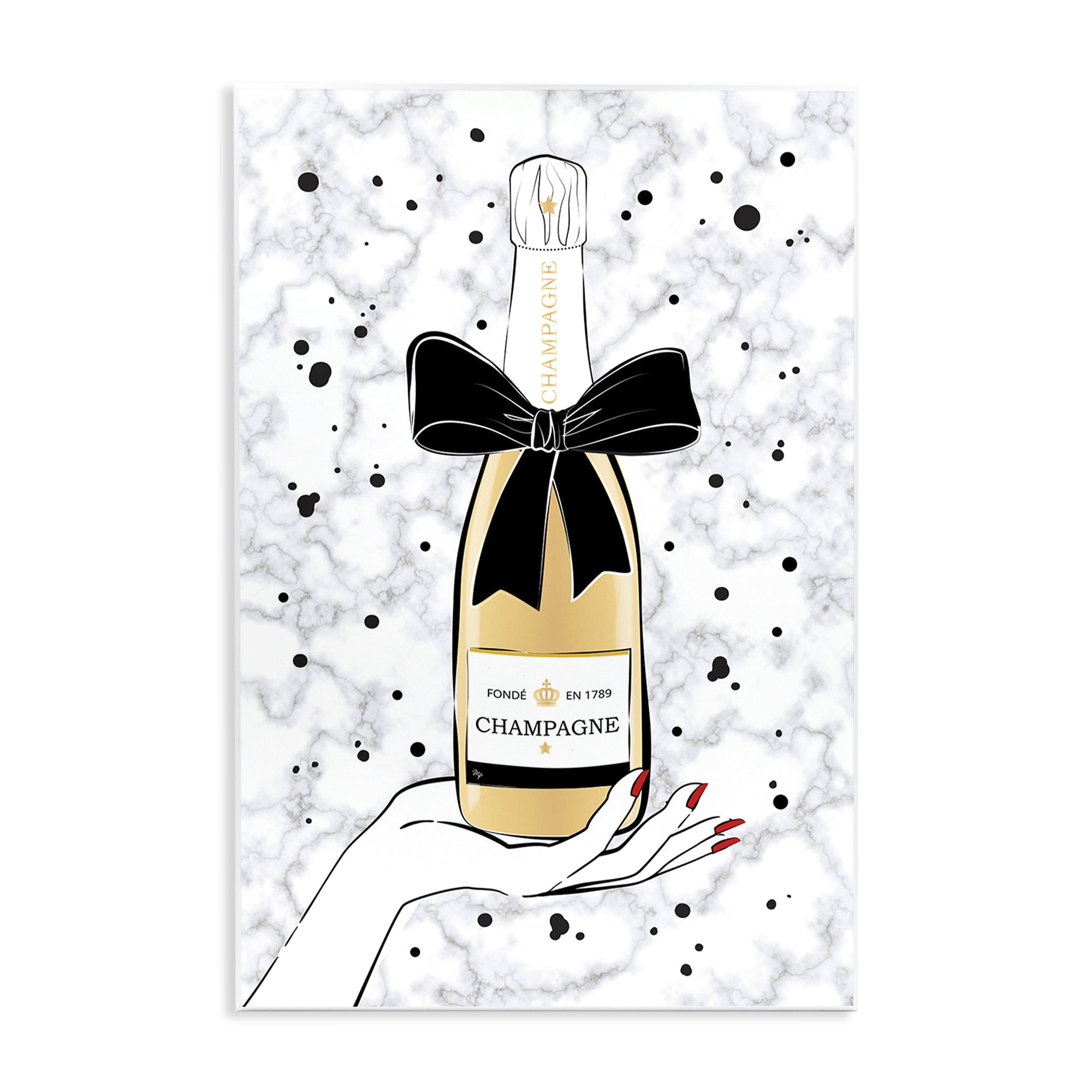 Stupell Industries Holding Champagne Bottle Food & Beverage Painting Unframed Art Print Wall Art, 10 x 15