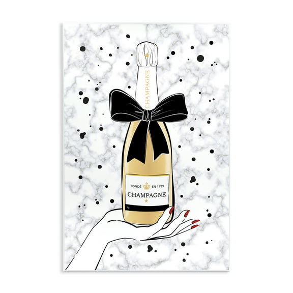 Stupell Industries Holding Champagne Bottle Food & Beverage Painting Unframed Art Print Wall Art, 10 x 15