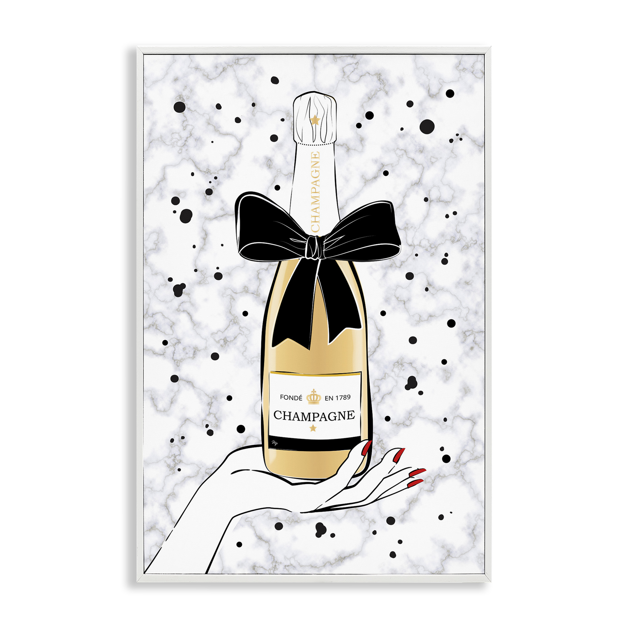 Stupell Industries Holding Champagne Bottle Food & Beverage Painting White Framed Art Print Wall Art, 12 x 18