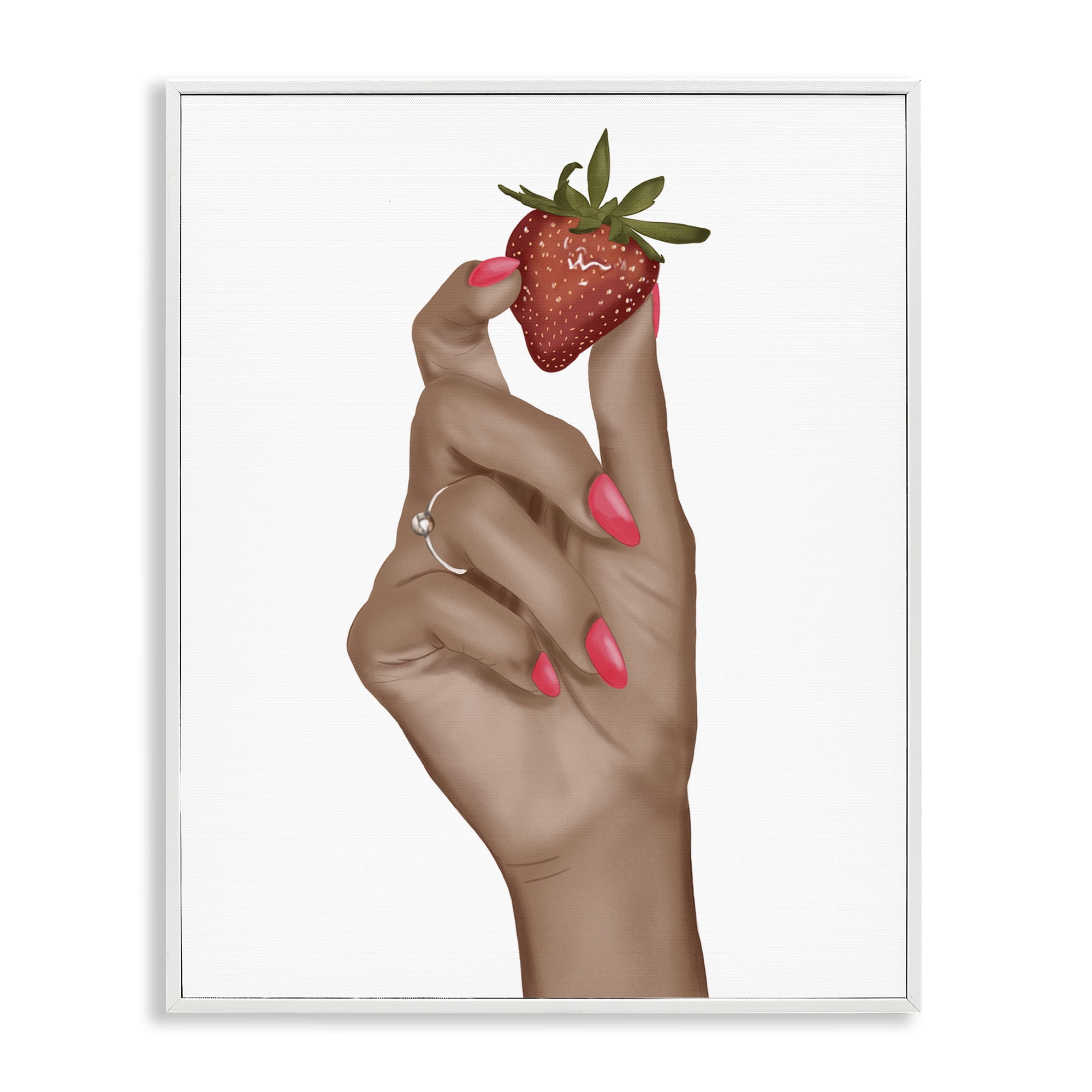 Stupell Industries Holding Juicy Strawberry People Painting White Framed Art Print Wall Art, 16 x 20